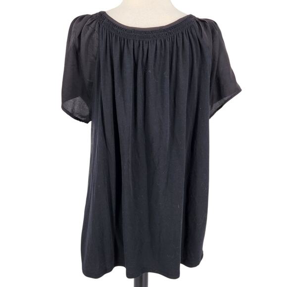 LOFT Mixed Fabric Black Top – Chiffon Front with Cotton Back - Picture 4 of 7